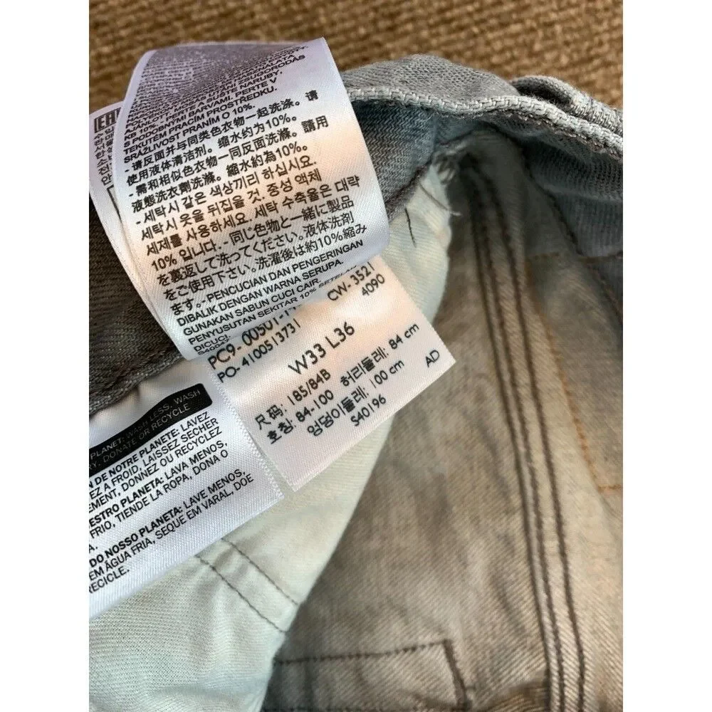 Levis 501 Jeans Mens 33x36 Button Fly Straight Leg Y2K Gray Wash Original Denim